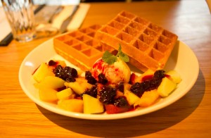 Waffles with homemade blueberry jam